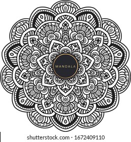 Mandala, tracery round boho doodle. Ethnic ornament, sketched symmetry. Folk, meditation design. Curved shape, isolated on white. Black and white art. Vector