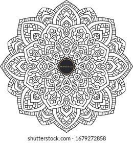 Mandala, doodle de boho redondo traceroso. Ornamento étnico, simetría esbozada. Folk, diseño de meditación. Forma curvada, aislada en blanco. Arte blanco y negro. Vector