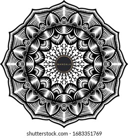 Mandala, tracery round boho doodle. Ethnic ornament, sketched symmetry. Folk, meditation design. Curved shape, isolated on white. Black and white art. Vector