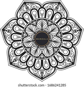 Mandala, tracery round boho doodle. Ethnische Ornamente, gezeichnete Symmetrie. Folk, Meditationsdesign. Kurvige Form einzeln auf Weiß. Schwarz-Weiß-Kunst, Vektorgrafik