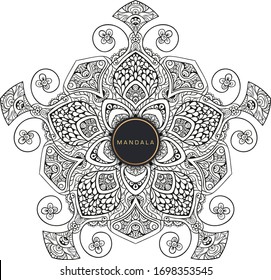 Mandala, tracery round boho doodle. Ethnic ornament, sketched symmetry. Folk, meditation design. Curved shape, isolated on white. Black and white art. Vector