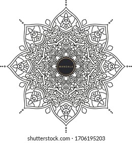 Mandala, tracery round boho doodle. Ethnische Ornamente, gezeichnete Symmetrie. Folk, Meditationsdesign. Kurvige Form einzeln auf Weiß. Schwarz-Weiß-Kunst. Vektorillustration
