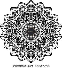 Mandala, doodle de boho redondo traceroso. Ornamento étnico, simetría esbozada. Folk, diseño de meditación. Forma curvada, aislada en blanco. Arte blanco y negro. Vector
