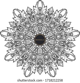Mandala, tracery round boho doodle. Ethnic ornament, sketched symmetry. Folk, meditation design. Curved shape, isolated on white. Black and white art. Vector