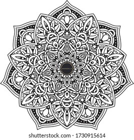Mandala, tracery round boho doodle. Ethnic ornament, sketched symmetry. Folk, meditation design. Curved shape, isolated on white. Black and white art. Vector