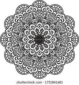 Mandala, tracery round boho doodle. Ethnic ornament, sketched symmetry. Folk, meditation design. Curved shape, isolated on white. Black and white art. Vector