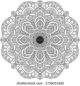 Mandala, tracery round boho doodle. Ethnic ornament, sketched symmetry. Folk, meditation design. Curved shape, isolated on white. Black and white art. Vector