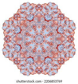 Mandala. Tracery wheel image. Mehndi design. Ethnic doodle art. Curved doodling picture. Vector