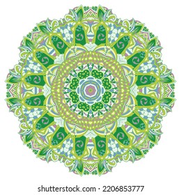 Mandala. Tracery wheel image. Mehndi design. Ethnic doodle art. Curved doodling picture. Vector