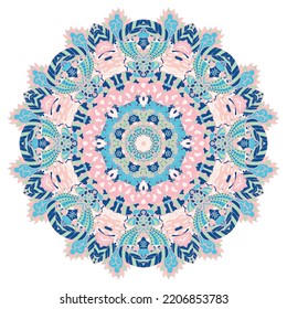 Mandala. Tracery wheel image. Mehndi design. Ethnic doodle art. Curved doodling picture. Vector