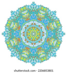Mandala. Tracery wheel image. Mehndi design. Ethnic doodle art. Curved doodling picture. Vector