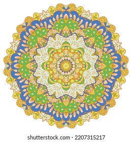 Mandala. Tracery wheel image. Mehndi design. Ethnic doodle art. Curved doodling picture. Vector