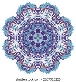 Mandala. Tracery wheel image. Mehndi design. Ethnic doodle art. Curved doodling picture. Vector
