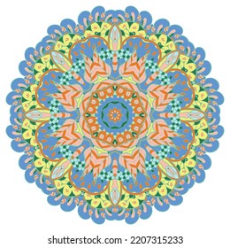Mandala. Tracery wheel image. Mehndi design. Ethnic doodle art. Curved doodling picture. Vector