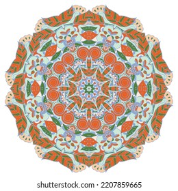 Mandala. Tracery wheel image. Mehndi design. Ethnic doodle art. Curved doodling picture. Vector