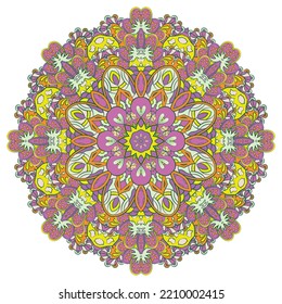Mandala. Tracery wheel image. Mehndi design. Ethnic doodle art. Curved doodling picture. Vector