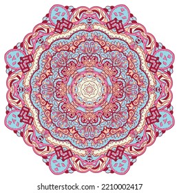 Mandala. Tracery wheel image. Mehndi design. Ethnic doodle art. Curved doodling picture. Vector