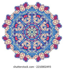 Mandala. Tracery wheel image. Mehndi design. Ethnic doodle art. Curved doodling picture. Vector