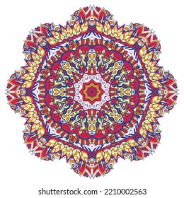 Mandala. Tracery wheel image. Mehndi design. Ethnic doodle art. Curved doodling picture. Vector