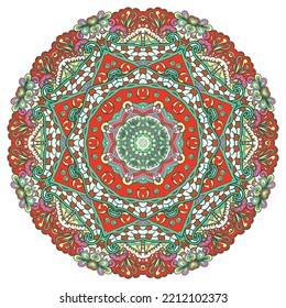 Mandala. Tracery wheel image. Mehndi design. Ethnic doodle art. Curved doodling picture. Vector