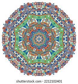 Mandala. Tracery wheel image. Mehndi design. Ethnic doodle art. Curved doodling picture. Vector
