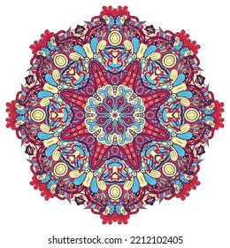 Mandala. Tracery wheel image. Mehndi design. Ethnic doodle art. Curved doodling picture. Vector