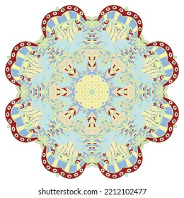 Mandala. Tracery wheel image. Mehndi design. Ethnic doodle art. Curved doodling picture. Vector