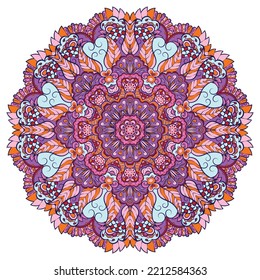 Mandala. Tracery wheel image. Mehndi design. Ethnic doodle art. Curved doodling picture. Vector