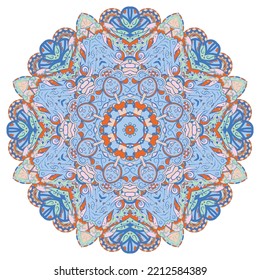 Mandala. Tracery wheel image. Mehndi design. Ethnic doodle art. Curved doodling picture. Vector