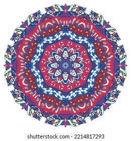 Mandala. Tracery wheel image. Mehndi design. Ethnic doodle art. Curved doodling picture. Vector