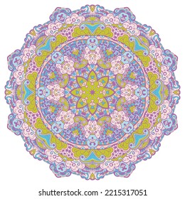 Mandala. Tracery wheel image. Mehndi design. Ethnic doodle art. Curved doodling picture. Vector