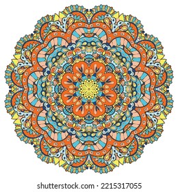 Mandala. Tracery wheel image. Mehndi design. Ethnic doodle art. Curved doodling picture. Vector