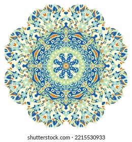 Mandala. Tracery wheel image. Mehndi design. Ethnic doodle art. Curved doodling picture. Vector