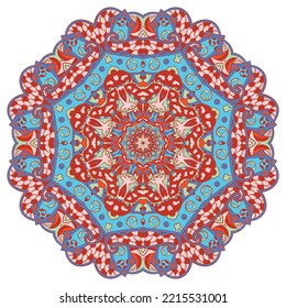 Mandala. Tracery wheel image. Mehndi design. Ethnic doodle art. Curved doodling picture. Vector