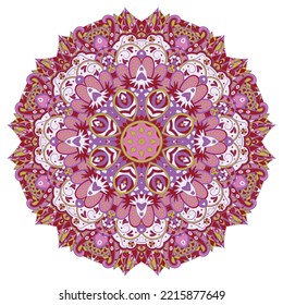 Mandala. Tracery wheel image. Mehndi design. Ethnic doodle art. Curved doodling picture. Vector