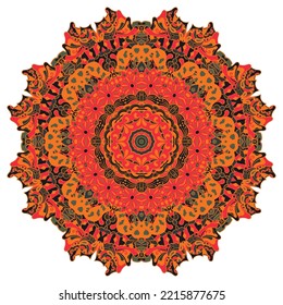 Mandala. Tracery wheel image. Mehndi design. Dark toxic colors. Ethnic doodle art. Curved doodling picture. Vector