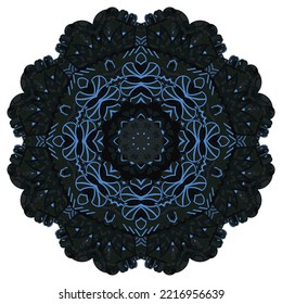 Mandala. Tracery wheel image. Mehndi design. Dark toxic colors. Ethnic doodle art. Curved doodling picture. Vector