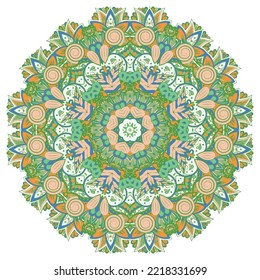 Mandala. Tracery wheel image. Mehndi design. Ethnic doodle art. Curved doodling picture. Vector
