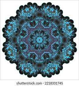Mandala. Image de roue de trace. Design Mehndi. Des couleurs sombres et toxiques. L'art du gribouillage ethnique. L'image du gribouillage courbe. Image vectorielle