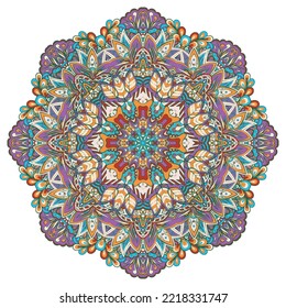 Mandala. Tracery wheel image. Mehndi design. Ethnic doodle art. Curved doodling picture. Vector