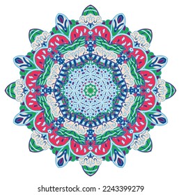 Mandala. Tracery wheel image. Mehndi design. Ethnic doodle art. Curved doodling picture. Vector