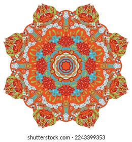 Mandala. Tracery wheel image. Mehndi design. Ethnic doodle art. Curved doodling picture. Vector