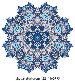 Mandala. Tracery wheel image. Mehndi design. Ethnic doodle art. Curved doodling picture. Vector