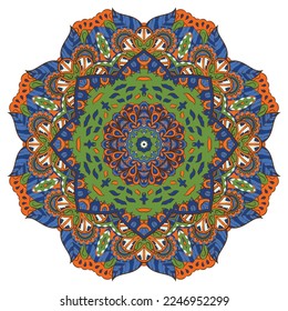 Mandala. Tracery wheel image. Mehndi design. Ethnic doodle art. Curved doodling picture. Vector