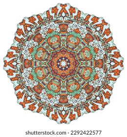 Mandala. Tracery wheel image. Mehndi design. Ethnic doodle art. Curved doodling picture. Vector