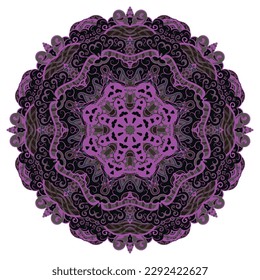 Mandala. Tracery wheel image. Mehndi design. Dark toxic colors. Ethnic doodle art. Curved doodling picture. Vector