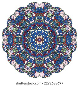 Mandala. Tracery wheel image. Mehndi design. Ethnic doodle art. Curved doodling picture. Vector