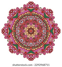 Mandala. Tracery wheel image. Mehndi design. Ethnic doodle art. Curved doodling picture. Vector