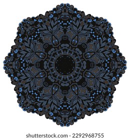 Mandala. Tracery wheel image. Mehndi design. Dark toxic colors. Ethnic doodle art. Curved doodling picture. Vector
