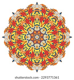 Mandala. Image de roue de trace. Design Mehndi. L'art du gribouillage ethnique. L'image du gribouillage courbe. Image vectorielle
